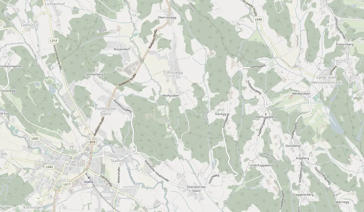 Statische Kartenansicht der Umgebung von Stainz mit der Lage des Hauses in Rossegg